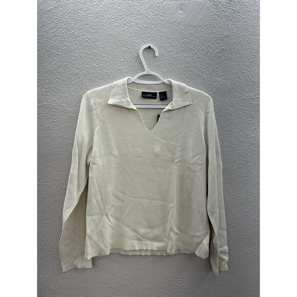 Andrea Viccaro Womens Sweater Size Large Ivory Knit Collared Silk Cotton NWT - Picture 1 of 11